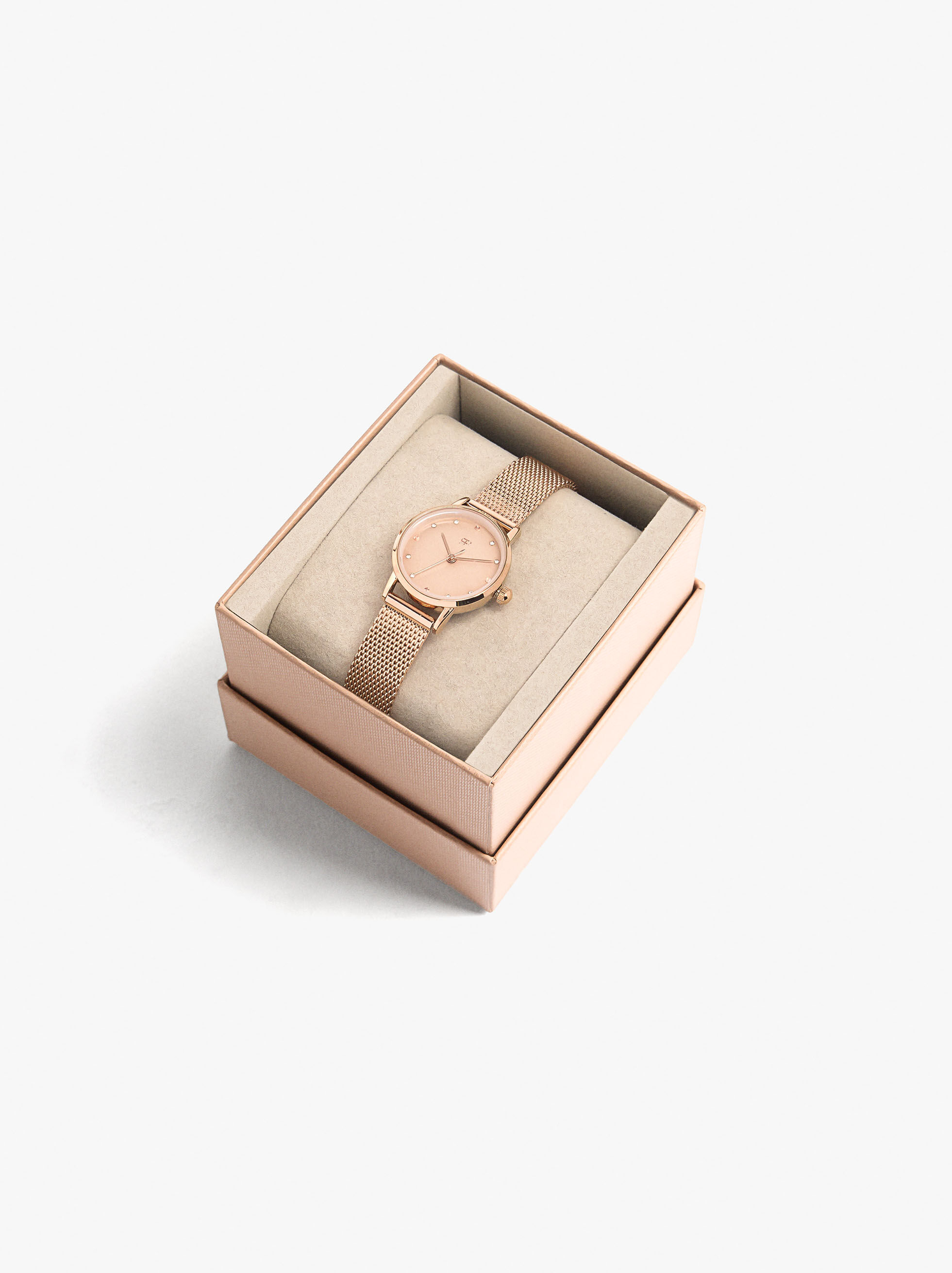 Watch with Crystals and Stainless Steel Mesh Strap