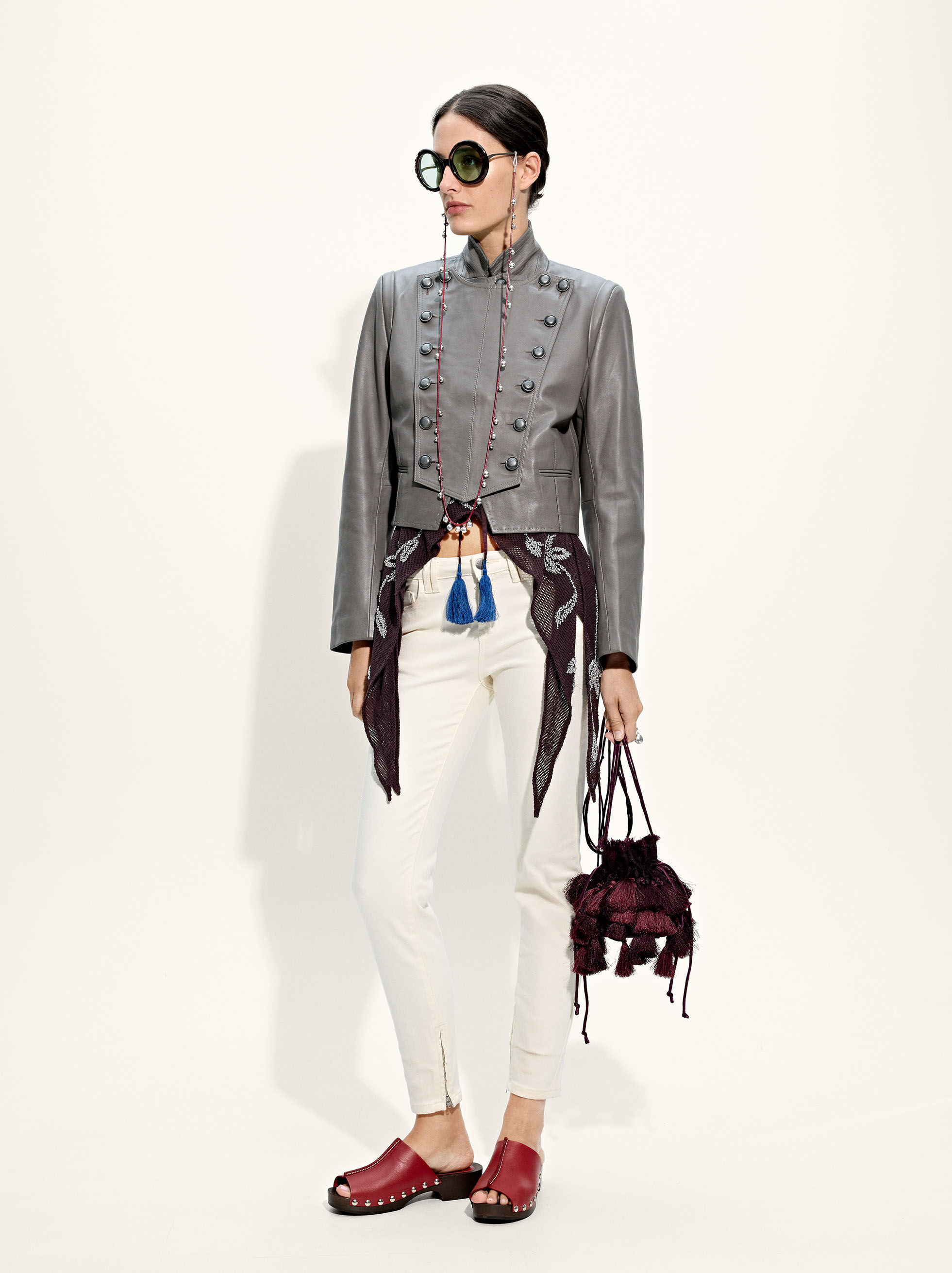 Cross-collar fur coat