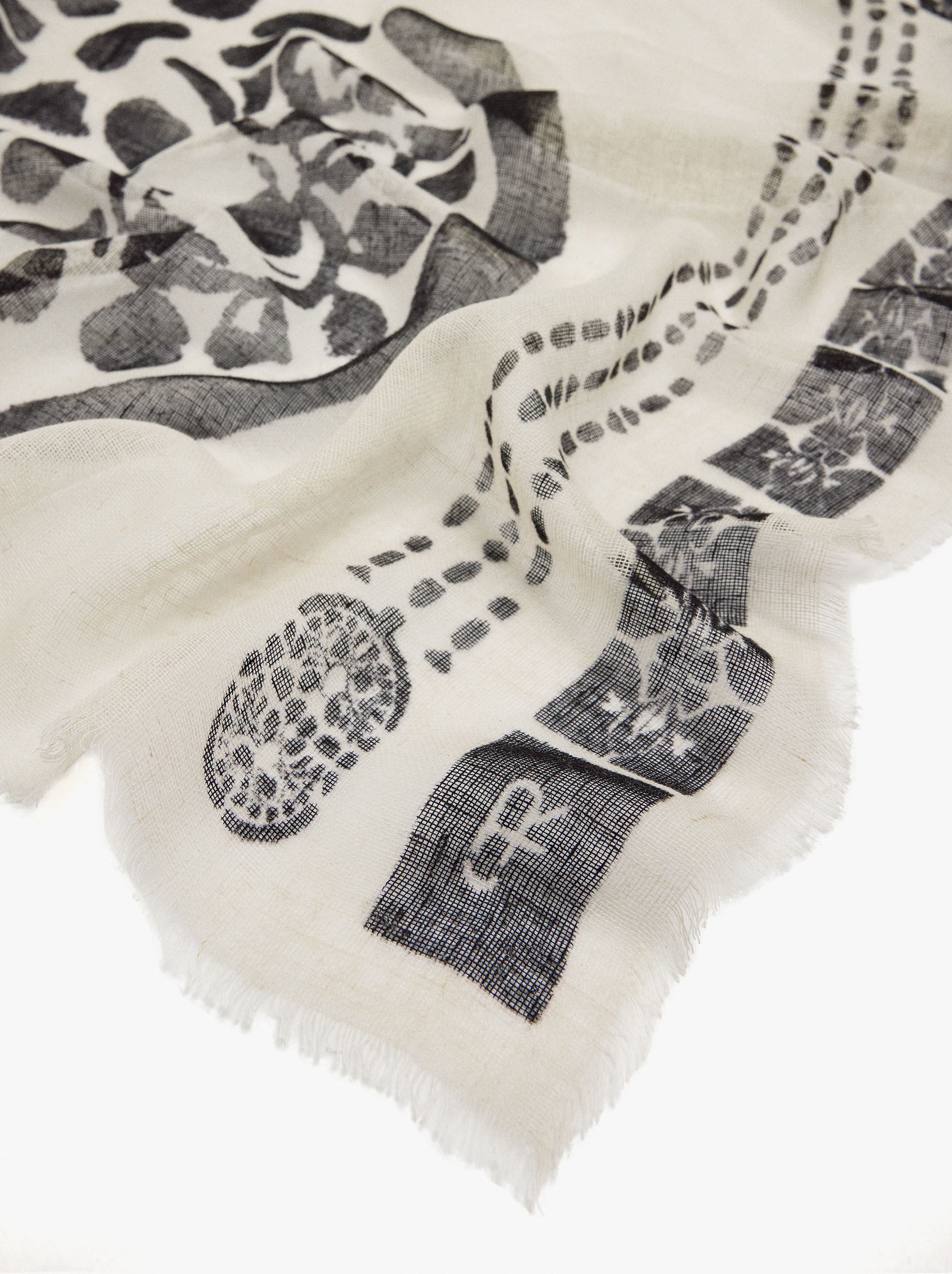 Printed Linen Blend Scarf