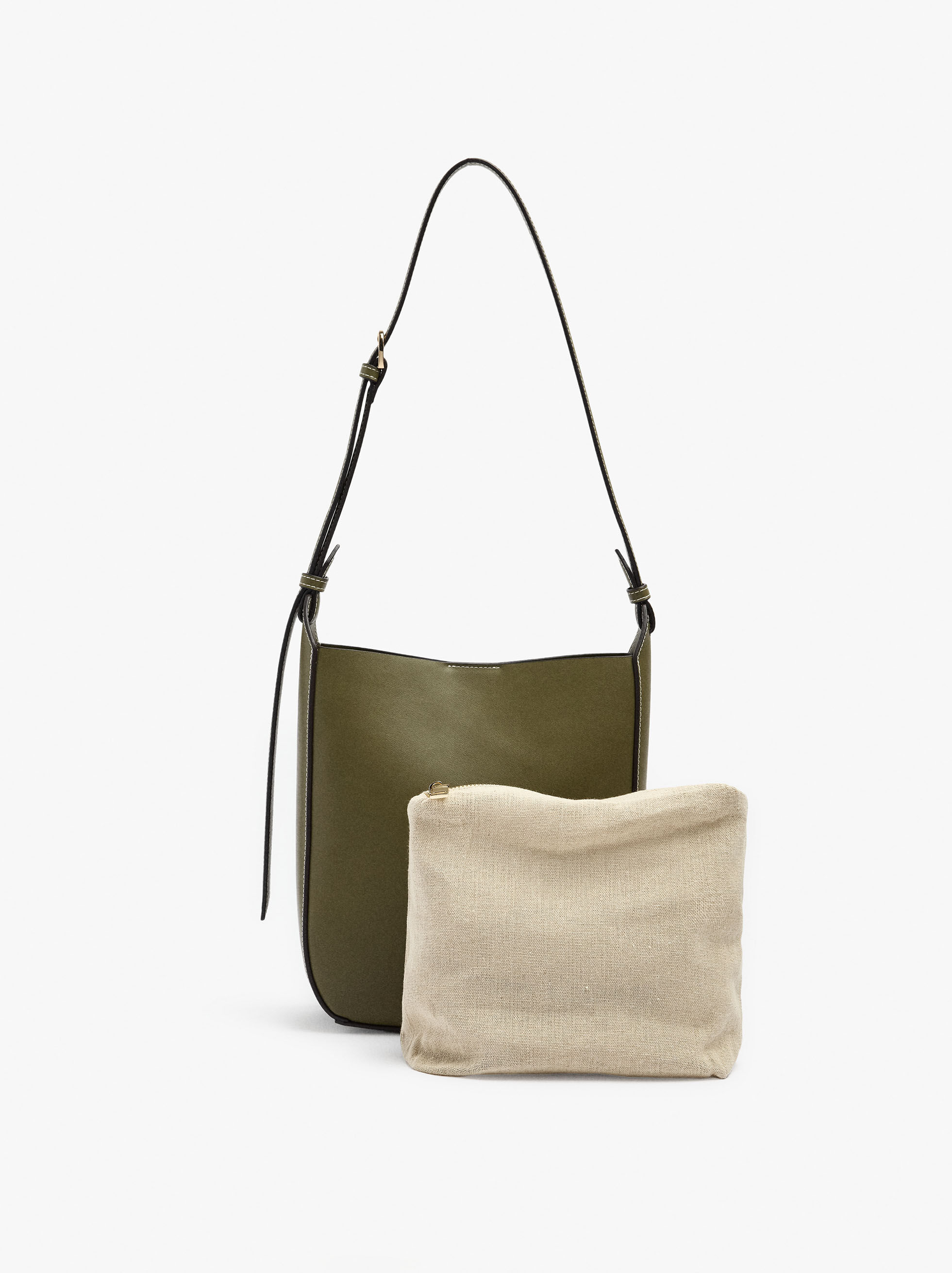 Solid shoulder bag with removable pouch