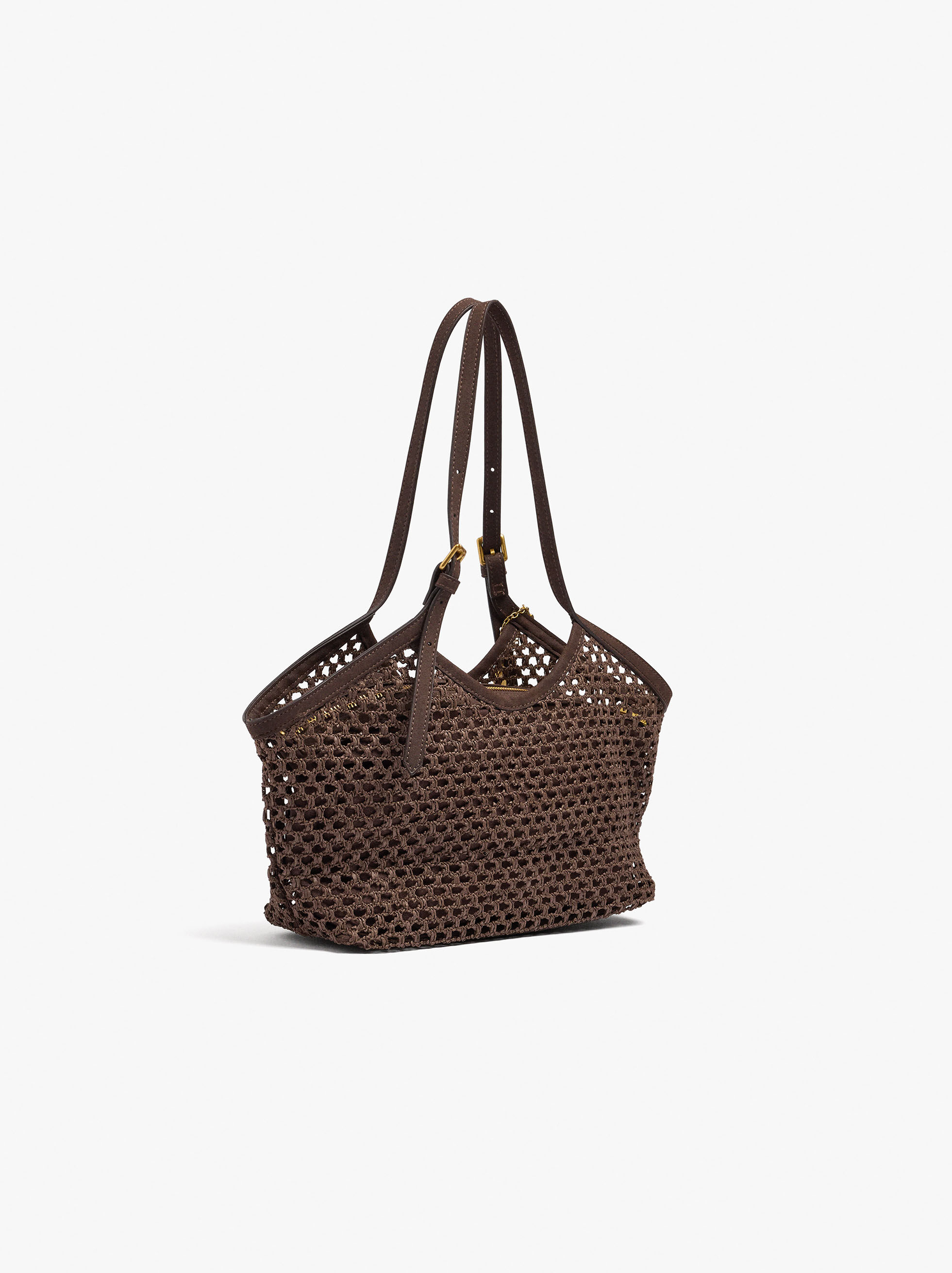 Small straw-effect tote bag with chain handle
