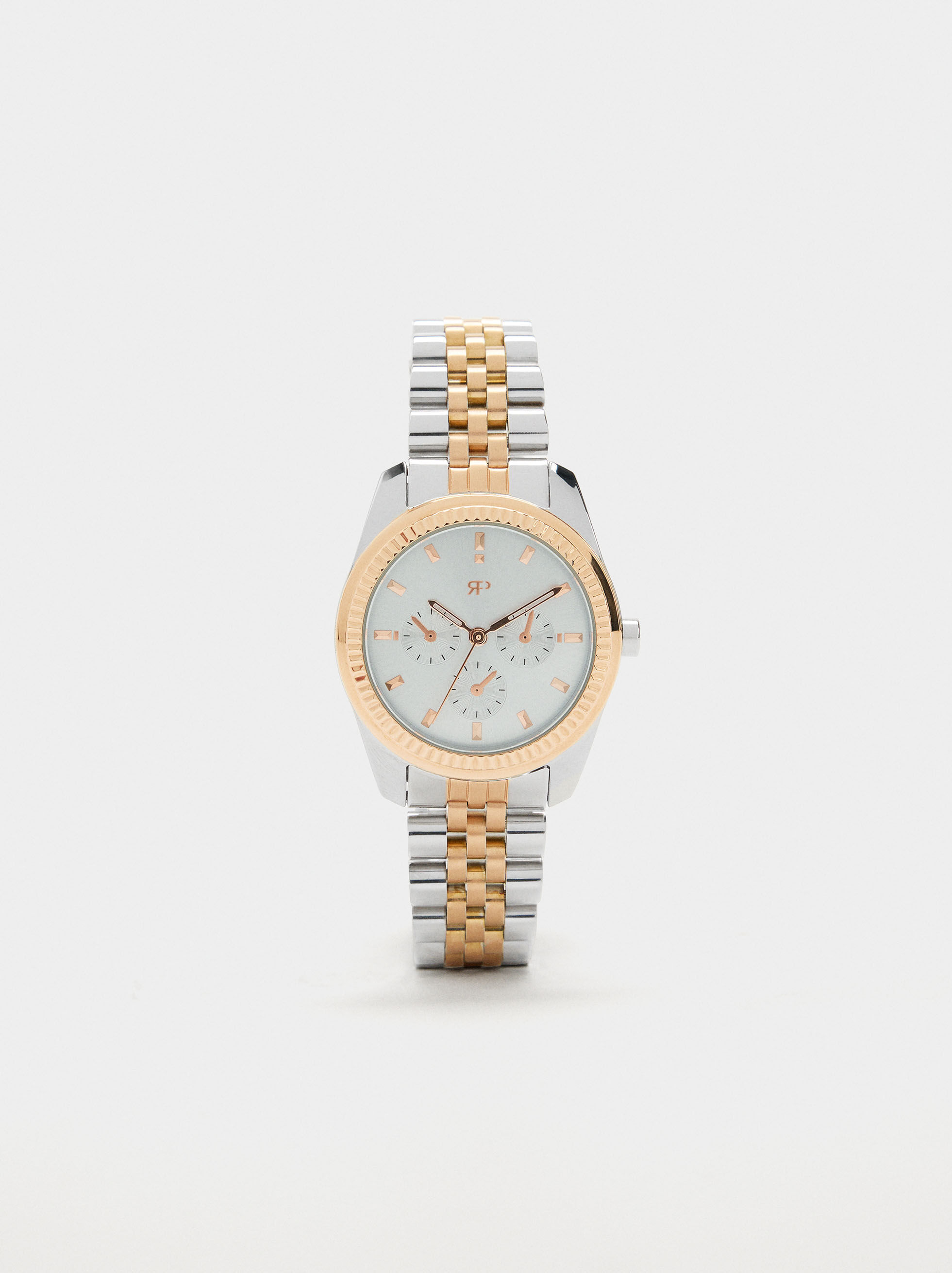 Round bicolor steel bracelet watch