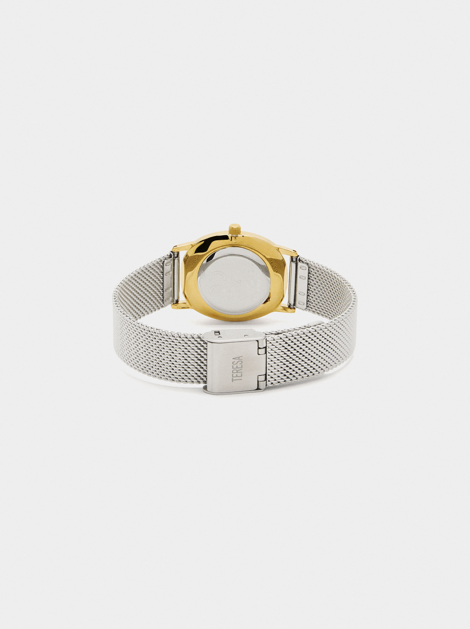Oval bicolor watch with stainless steel mesh
