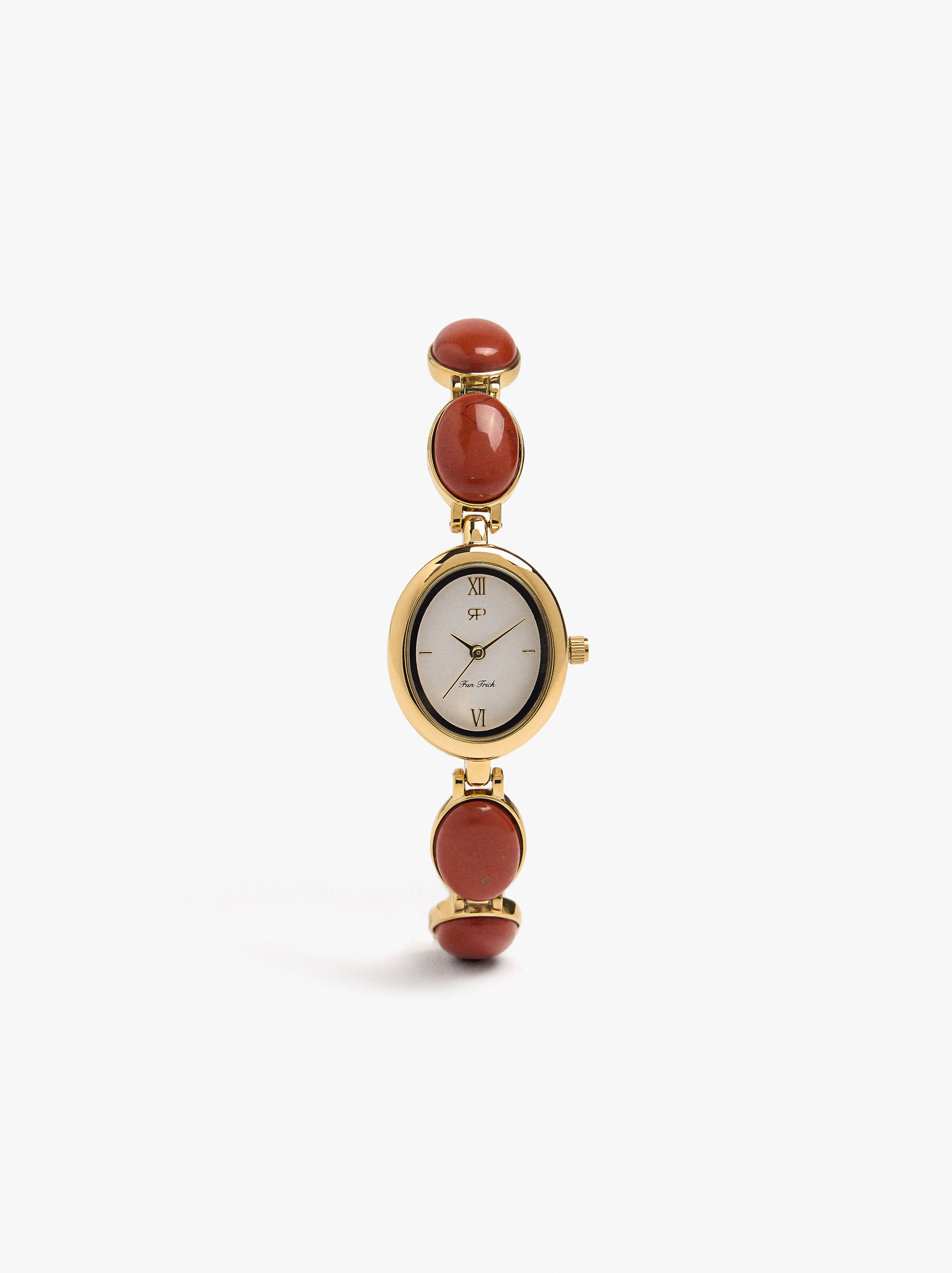 Oval watch with stone bracelet