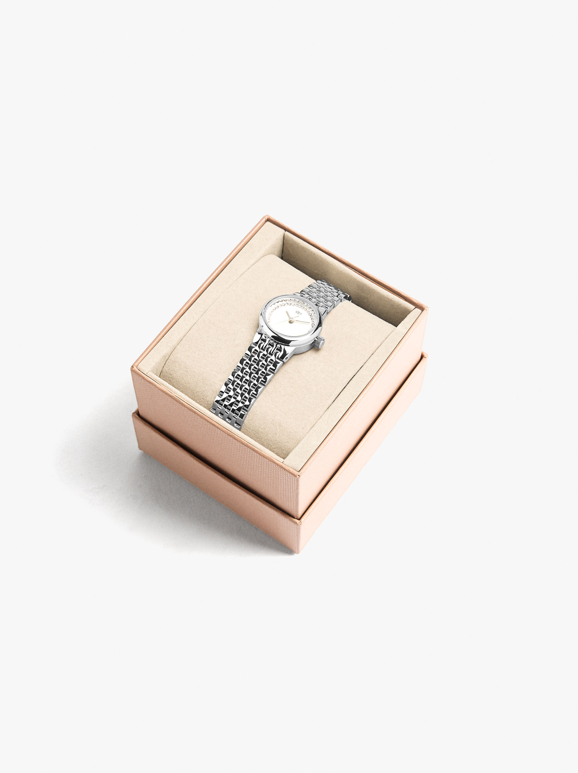 Watch with crystals and stainless steel bracelet