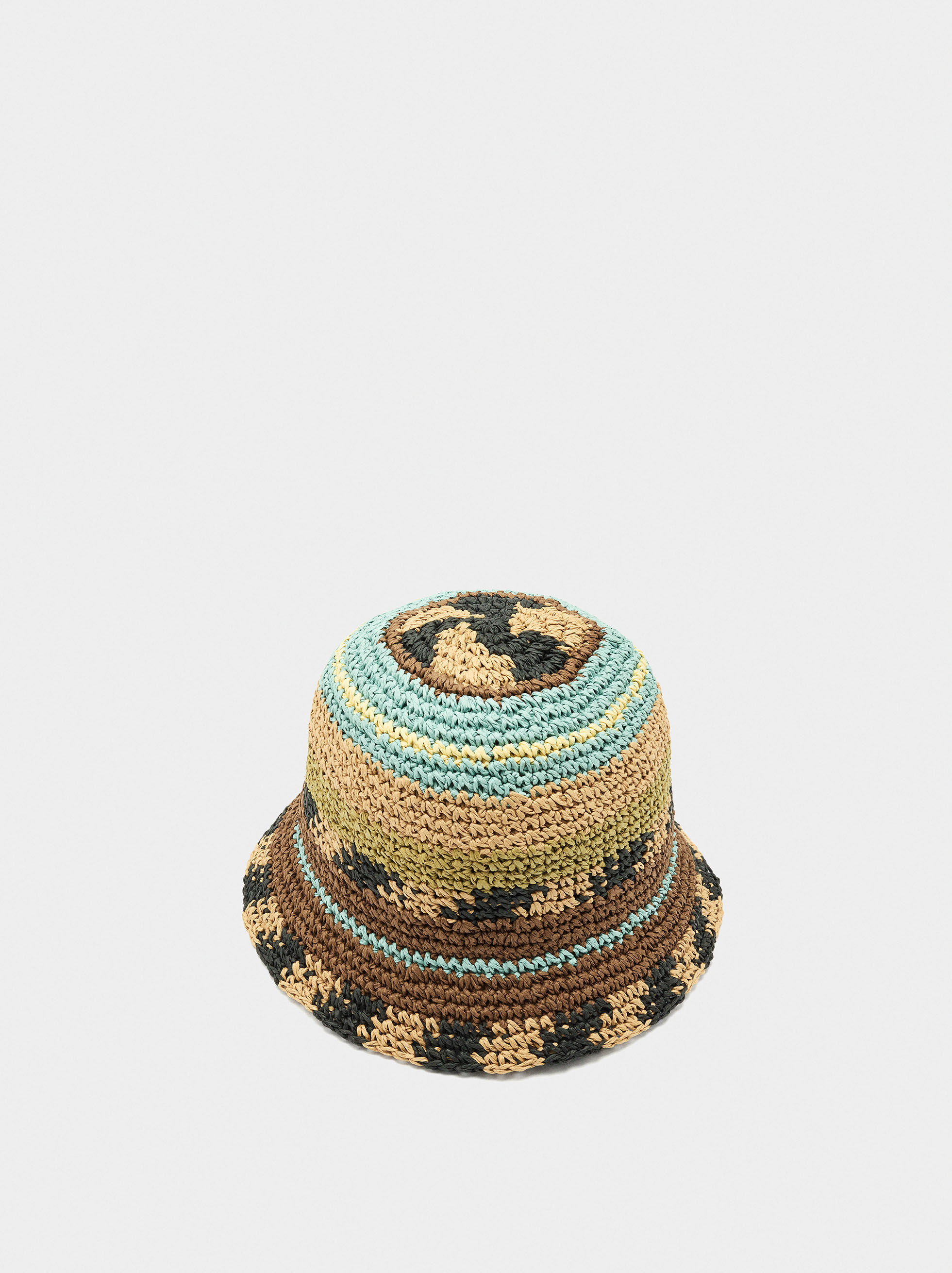 Multicolor straw-effect bucket hat