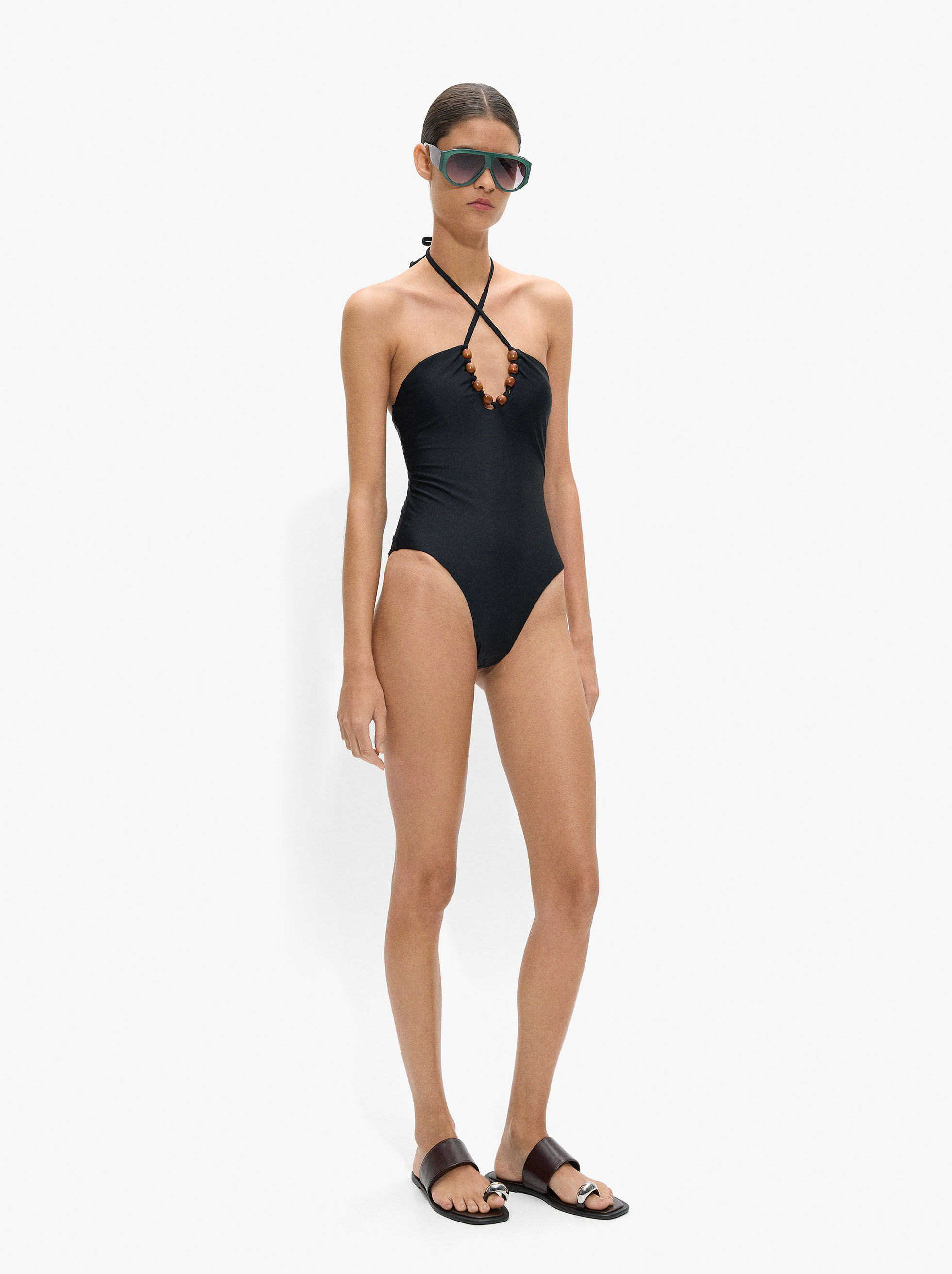 Halter swimsuit with beads